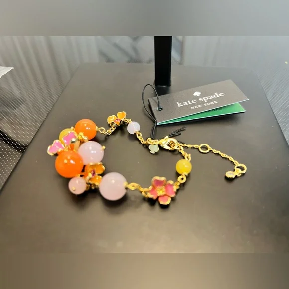 SALE🔥 NIP Kate Spade Freshly Picked Bracelet Pink Orange Yellow Gold Tone - Picture 4 of 15